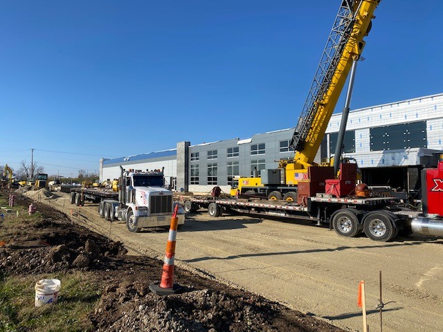 Construction equipment at restoration of industrial building 