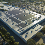 Aerial view of a large industrial building. 