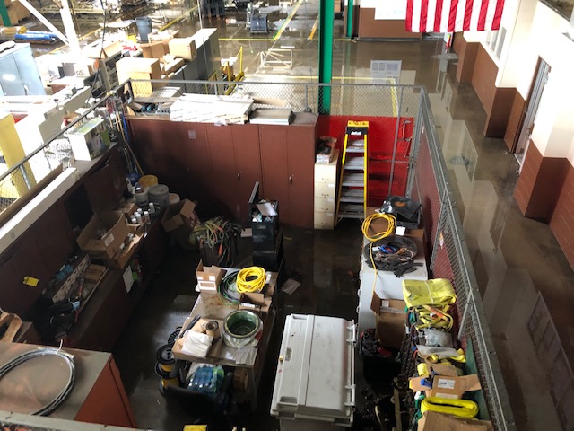 Overhead view of an industrial building being restored. 