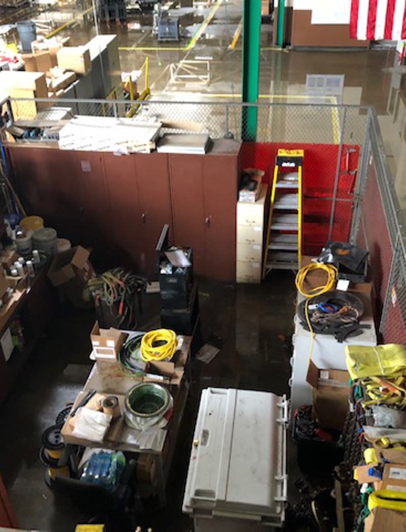 Overhead view of an industrial building being restored. 