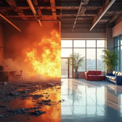 Fire damage to office building