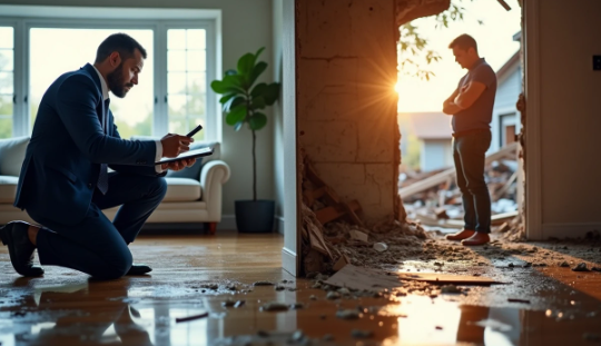 Public insurance adjuster taking photos after a disaster 