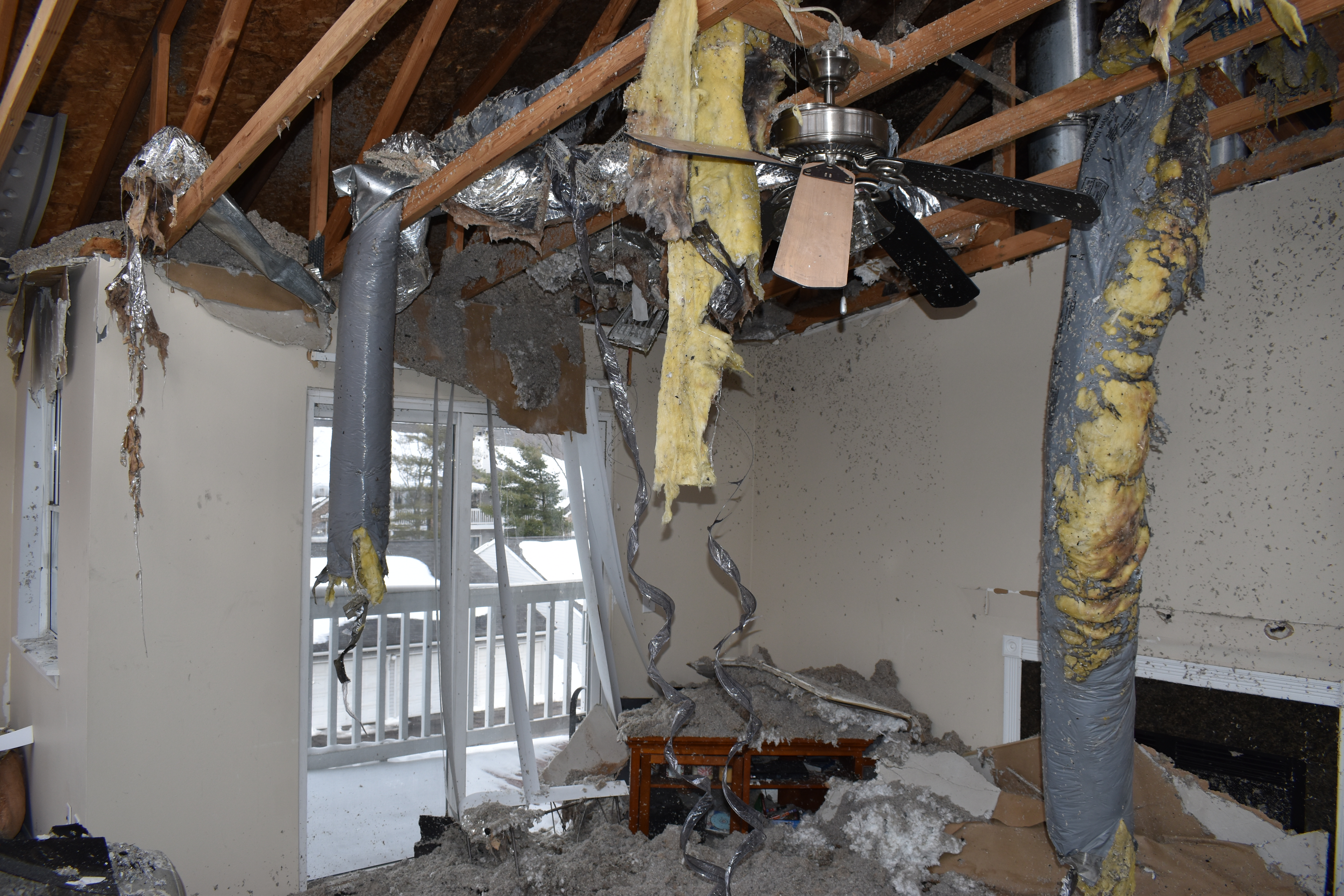 Interior damage to an apartment building 